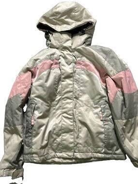 Women’s Snozu Beige Pink Winter Puffer Ski Jacket Size Large